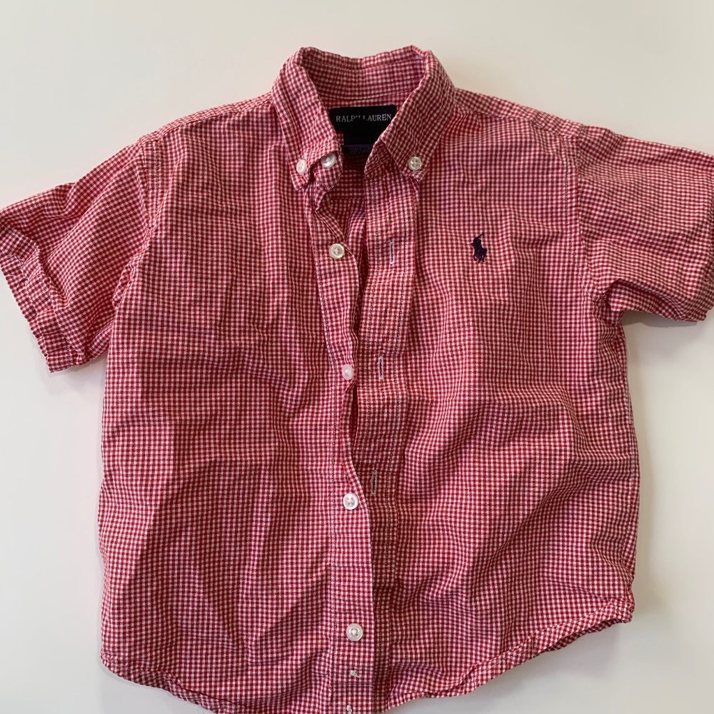 Ralph Lauren Boy's Red Check Short Sleeved Button Up 2T
